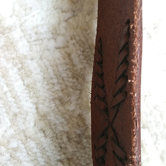 B-Low the Belt Tooled Leather Lacing Belt with Buckle Western Cowgirl 34 Brown - Picture 6 of 16